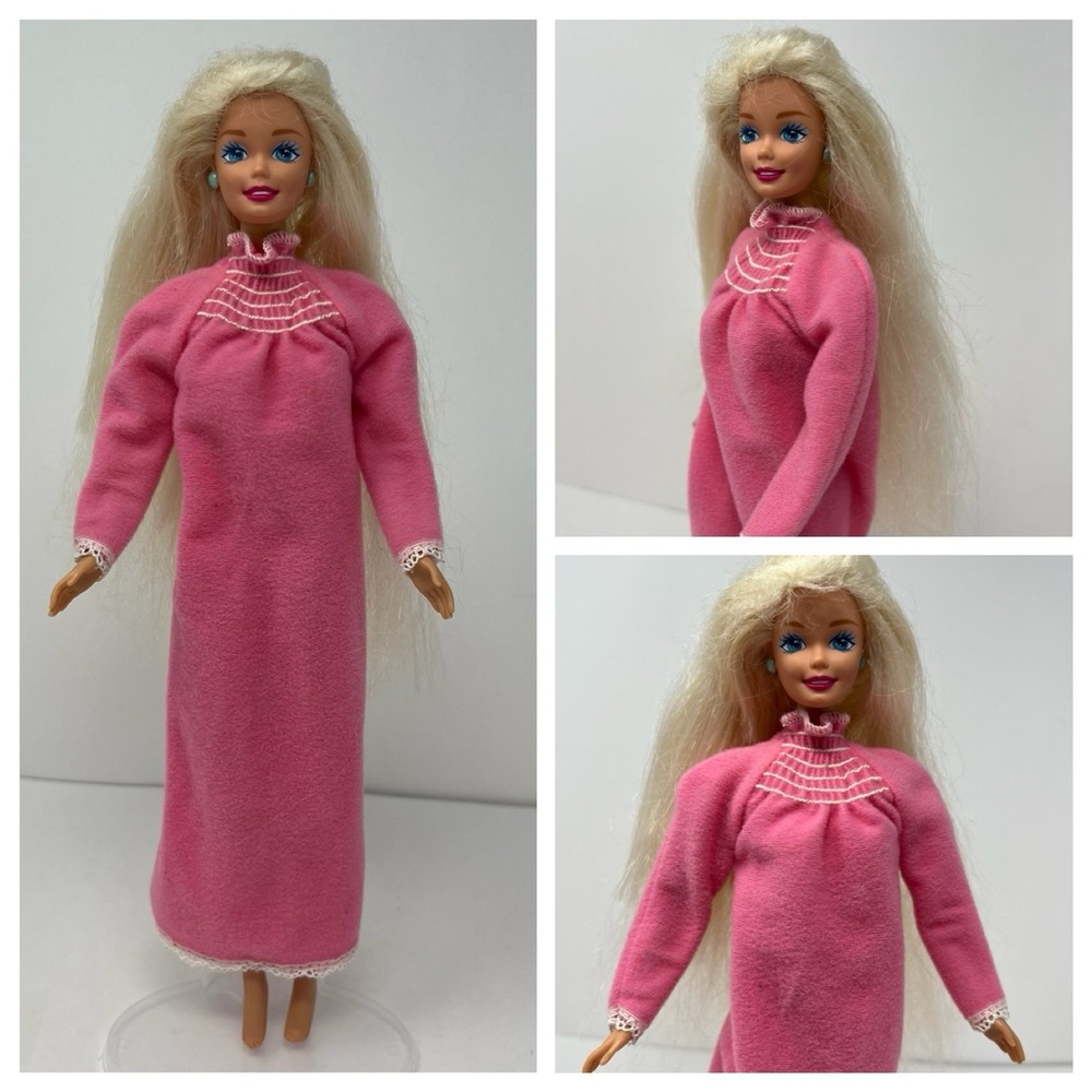 Vintage Barbie Doll 1966 Body Pink Sleeping Gown Retro Fashion Collectible Toy